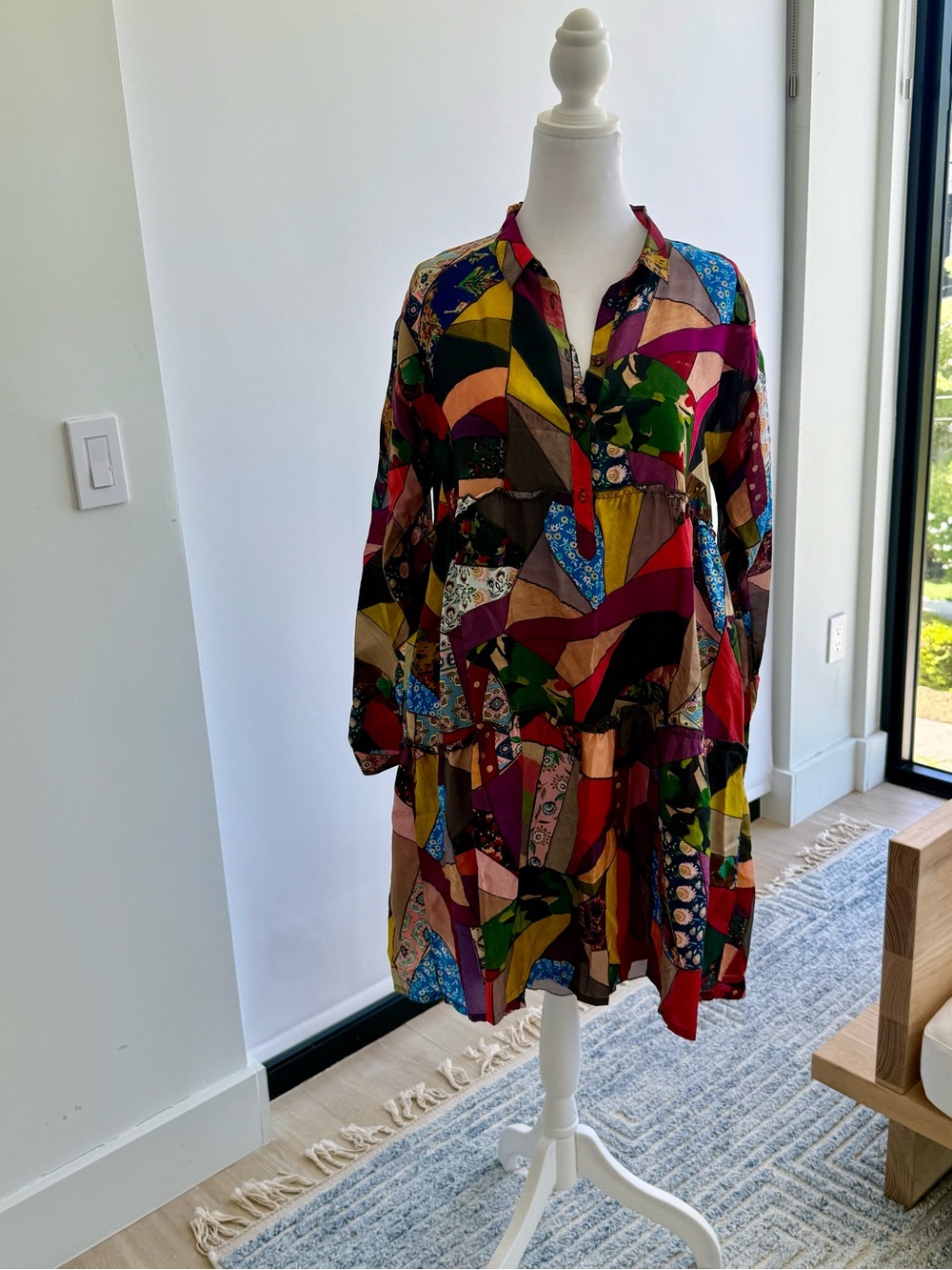 Johnny Was Multicolor Patchwork Mini Dress — Red, Green, Blue, Yellow